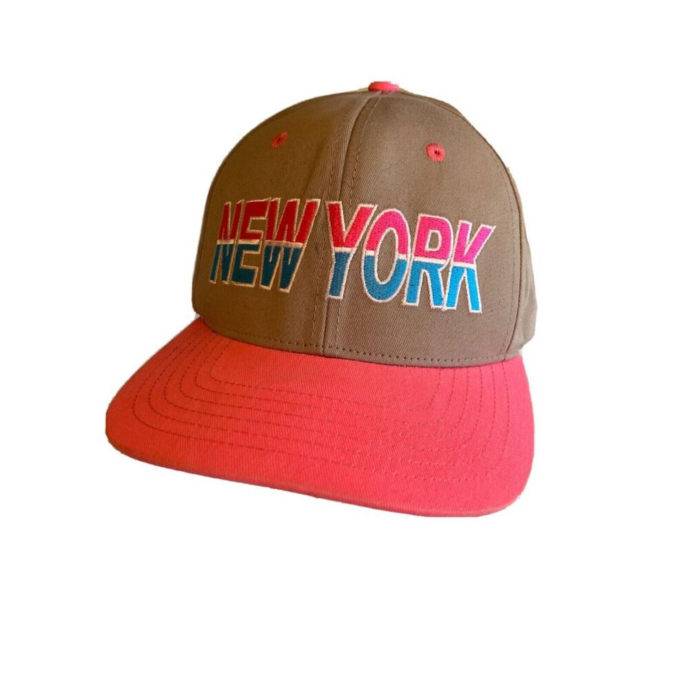 New York Embroidered Baseball Cap Adjustable Strap Pink Brown Cotton Blend